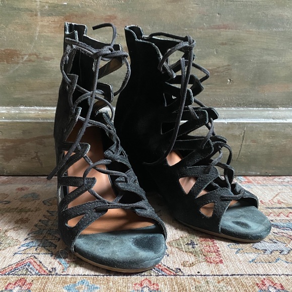 FASHIONTOAST RUMI NEELY NINE WEST SUEDE LEATHER GLADIATOR LACE UP WEDGES 8 Y2K - Picture 4 of 9
